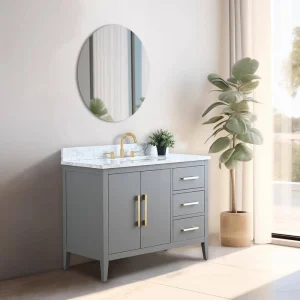 Vanity Art 42 in. W x 22 in. D x 34 in. H Single Sink Bathroom Vanity Cabinet in Cashmere Gray with Engineered Marble Top T726947964