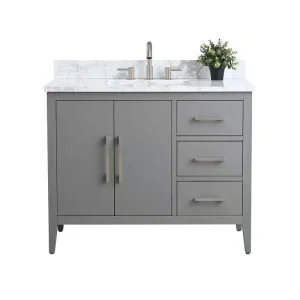Vanity Art 42 in. W x 22 in. D x 34 in. H Single Sink Bathroom Vanity Cabinet in Cashmere Gray with Engineered Marble Top T726948293