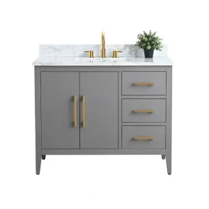 Vanity Art 42 in. W x 22 in. D x 34 in. H Single Sink Bathroom Vanity Cabinet in Cashmere Gray with Engineered Marble Top T726948341