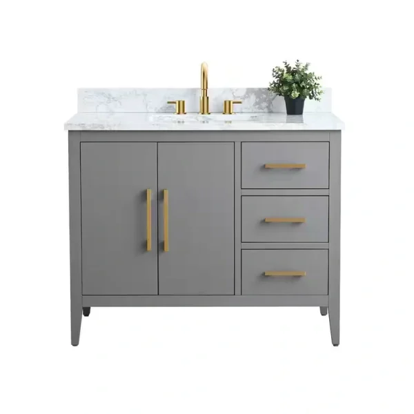 Vanity Art 42 in. W x 22 in. D x 34 in. H Single Sink Bathroom Vanity Cabinet in Cashmere Gray with Engineered Marble Top T726948341