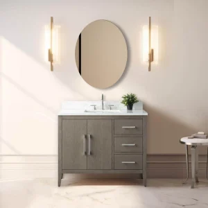 Vanity Art 42 in. W x 22 in. D x 34 in. H Single Sink Bathroom Vanity Cabinet in Driftwood Gray with Engineered Marble Top