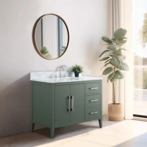 Vanity Art 42 in. W x 22 in. D x 34 in. H Single Sink Bathroom Vanity Cabinet in Vintage Green with Engineered Marble Top T726947953