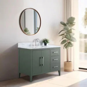 Vanity Art 42 in. W x 22 in. D x 34 in. H Single Sink Bathroom Vanity Cabinet in Vintage Green with Engineered Marble Top T726948281