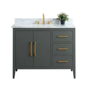 Vanity Art 42 in. W x 22 in. D x 34 in. H Single Sink Bathroom Vanity Cabinet in Vintage Green with Engineered Marble Top T726948356