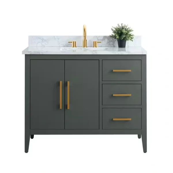 Vanity Art 42 in. W x 22 in. D x 34 in. H Single Sink Bathroom Vanity Cabinet in Vintage Green with Engineered Marble Top T726948356