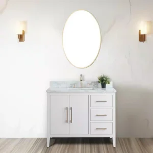 Vanity Art 42 in. W x 22 in. D x 34 in. H Single Sink Bathroom Vanity Cabinet in White with Engineered Marble Top T726948278