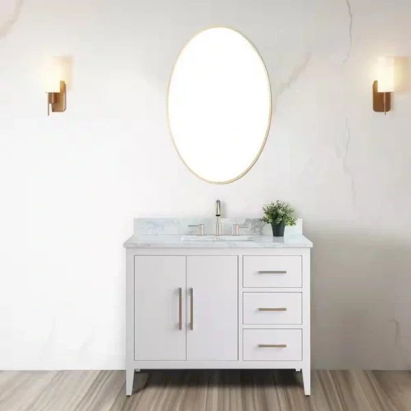 Vanity Art 42 in. W x 22 in. D x 34 in. H Single Sink Bathroom Vanity Cabinet in White with Engineered Marble Top T726948278