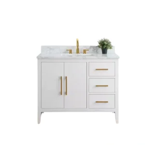 Vanity Art 42 in. W x 22 in. D x 34 in. H Single Sink Bathroom Vanity Cabinet in White with Engineered Marble Top T726948353