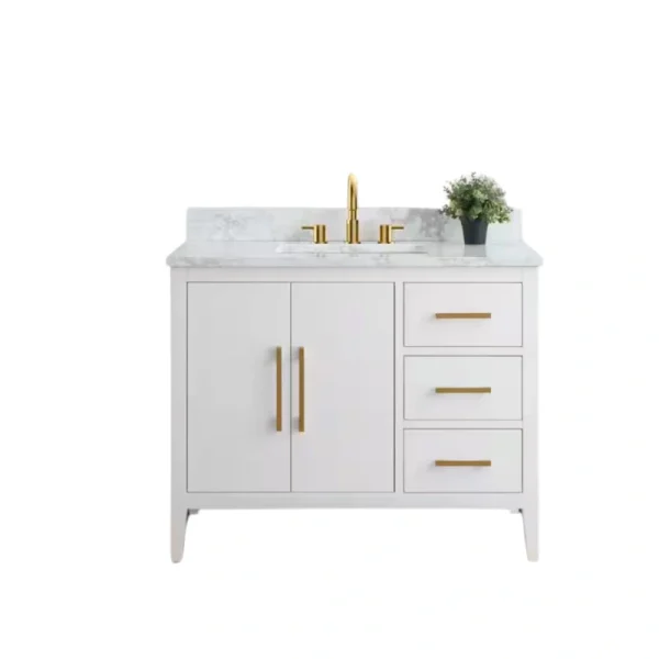 Vanity Art 42 in. W x 22 in. D x 34 in. H Single Sink Bathroom Vanity Cabinet in White with Engineered Marble Top T726948353