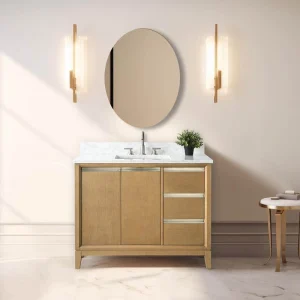 Vanity Art 42 in. W x 22 in. D x 34 in. H Single Sink Bathroom Vanity in Natural Oak with Engineered Marble Top