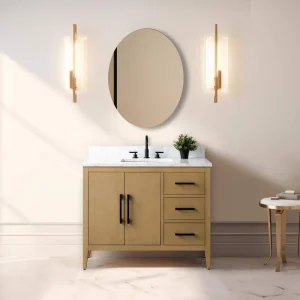 Vanity Art 42 in. W x 22 in. D x 34 in. H Single-Sink Bathroom Vanity in Natural Oak with Engineered Marble Top in Arabescato White T726947956