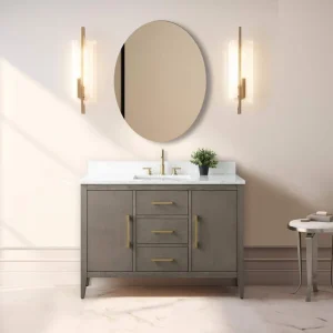 Vanity Art 48 in. W x 22 in. D x 34 in. H Single-Sink Bath Vanity in Driftwood Gray with Engineered Marble Top in Arabescato White T726947960