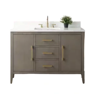 Vanity Art 48 in. W x 22 in. D x 34 in. H Single-Sink Bath Vanity in Driftwood Gray with Engineered Marble Top in Arabescato White T726948345
