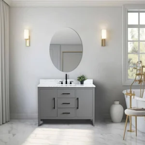 Vanity Art 48 in. W x 22 in. D x 34 in. H Single Sink Bathroom Vanity Cabinet in Cashmere Gray with Engineered Marble Top T726947963