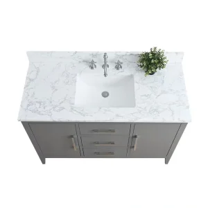 Vanity Art 48 in. W x 22 in. D x 34 in. H Single Sink Bathroom Vanity Cabinet in Cashmere Gray with Engineered Marble Top T726948292