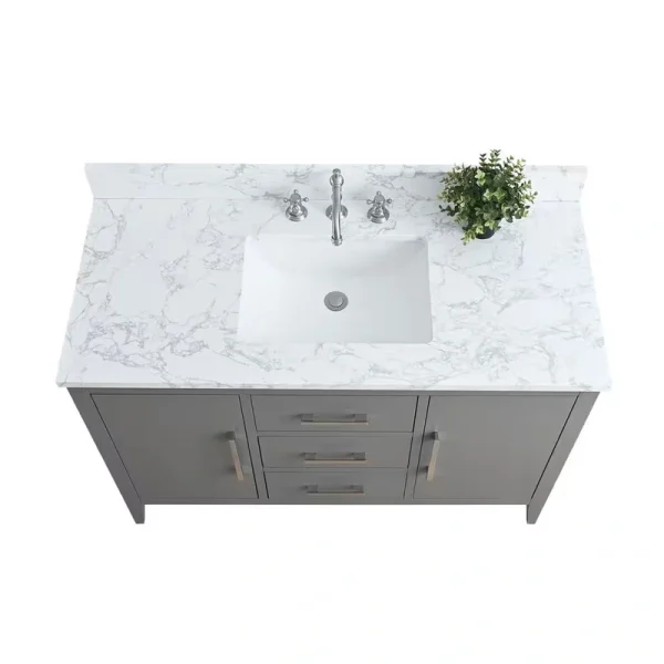 Vanity Art 48 in. W x 22 in. D x 34 in. H Single Sink Bathroom Vanity Cabinet in Cashmere Gray with Engineered Marble Top T726948292