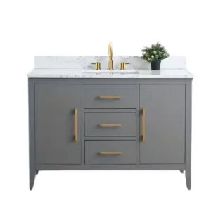 Vanity Art 48 in. W x 22 in. D x 34 in. H Single Sink Bathroom Vanity Cabinet in Cashmere Gray with Engineered Marble Top T726948342