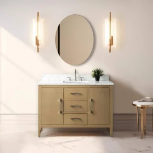 Vanity Art 48 in. W. x 22 in. D x 34 in. H Single Sink Bathroom Vanity Cabinet in Natural Oak with Engineered Marble Top in White