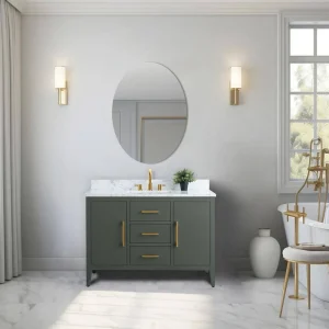 Vanity Art 48 in. W x 22 in. D x 34 in. H Single Sink Bathroom Vanity Cabinet in Vintage Green with Engineered Marble Top T726947952