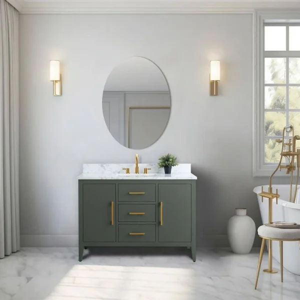 Vanity Art 48 in. W x 22 in. D x 34 in. H Single Sink Bathroom Vanity Cabinet in Vintage Green with Engineered Marble Top T726947952