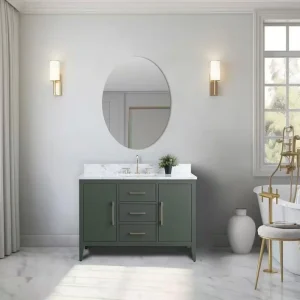 Vanity Art 48 in. W x 22 in. D x 34 in. H Single Sink Bathroom Vanity Cabinet in Vintage Green with Engineered Marble Top T726948282