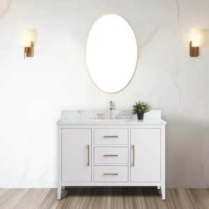 Vanity Art 48 in. W x 22 in. D x 34 in. H Single Sink Bathroom Vanity Cabinet in White with Engineered Marble Top T726947951
