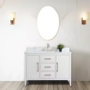Vanity Art 48 in. W x 22 in. D x 34 in. H Single Sink Bathroom Vanity Cabinet in White with Engineered Marble Top T726948277