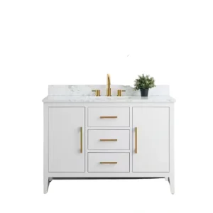 Vanity Art 48 in. W x 22 in. D x 34 in. H Single Sink Bathroom Vanity Cabinet in White with Engineered Marble Top T726948354
