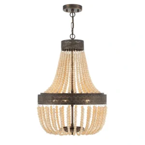 Vanity Art 5-Light Black+Gold Unique Empire Chandelier with Beaded Accents in
