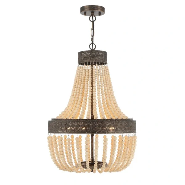 Vanity Art 5-Light Black+Gold Unique Empire Chandelier with Beaded Accents in