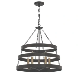 Vanity Art 5 -Light Candle Style Wagon Wheel Chandelier in Classic Black/Brass Dust