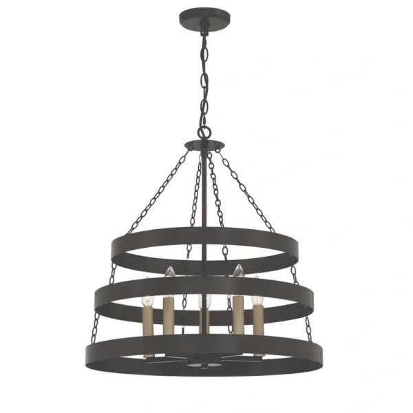 Vanity Art 5 -Light Candle Style Wagon Wheel Chandelier in Classic Black/Brass Dust