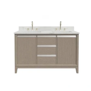 Vanity Art 54 in. W x 22 in. D x 34 in. H Double Sink Bathroom Vanity in Driftwood Gray with Engineered Marble Top