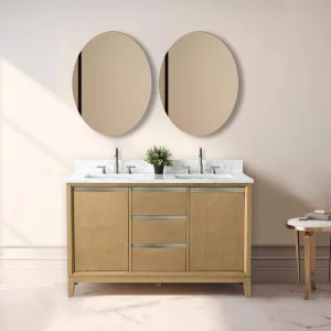 Vanity Art 54 in. W x 22 in. D x 34 in. H Double Sink Bathroom Vanity in Natural Oak with Engineered Marble Top
