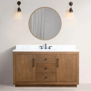 Vanity Art 60 in. W x 21.5 in. D x 34 in. H Single Sink Bathroom Vanity in Tan with Arabescato White Engineered Marble Top