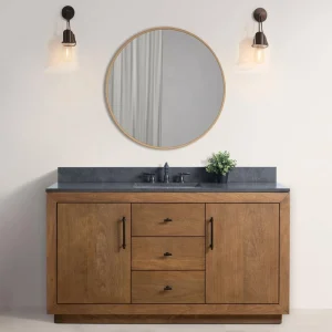 Vanity Art 60 in. W x 21.5 in. D x 34 in. H Single Sink Bathroom Vanity in Tan with Black Limestone Top