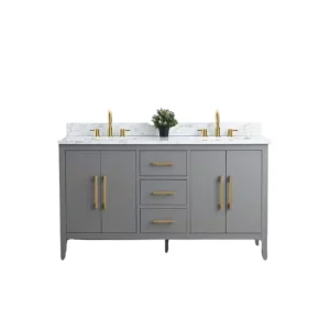 Vanity Art 60 in. W x 22 in. D x 34 in. H Double Sink Bathroom Vanity Cabinet in Cashmere Gray with Engineered Marble Top in White T726948374