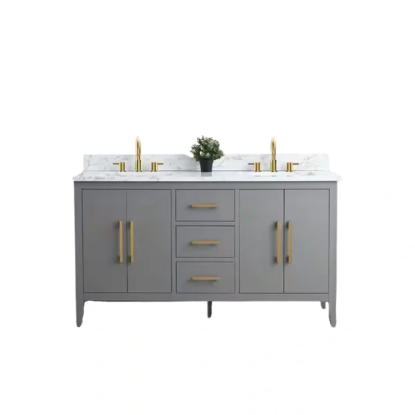 Vanity Art 60 in. W x 22 in. D x 34 in. H Double Sink Bathroom Vanity Cabinet in Cashmere Gray with Engineered Marble Top in White T726948374