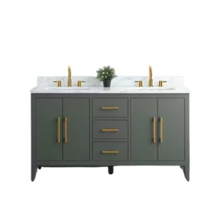 Vanity Art 60 in. W x 22 in. D x 34 in. H Double Sink Bathroom Vanity Cabinet in Vintage Green with Engineered Marble Top in White T726948368