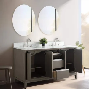 Vanity Art 60 in. W x 22 in. D x 34 in. H Double Sink Bathroom Vanity in Driftwood Gray with Engineered Marble Top