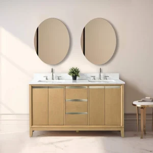 Vanity Art 60 in. W x 22 in. D x 34 in. H Double Sink Bathroom Vanity in Natural Oak with Engineered Marble Top