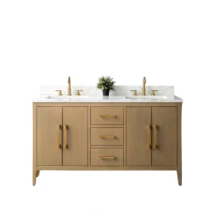 Vanity Art 60 in. W x 22 in. D x 34 in. H Double-Sink Bathroom Vanity in Natural Oak with Engineered Marble Top in Arabescato White T726948370