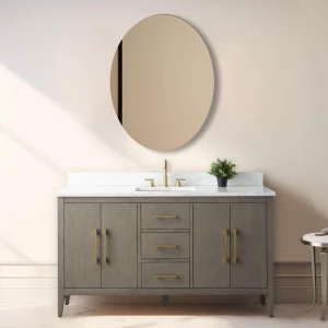 Vanity Art 60 in. W x 22 in. D x 34 in. H Single-Sink Bath Vanity in Driftwood Gray with Engineered Marble Top in Arabescato White T726947959