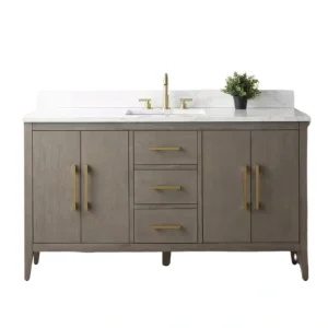 Vanity Art 60 in. W x 22 in. D x 34 in. H Single-Sink Bath Vanity in Driftwood Gray with Engineered Marble Top in Arabescato White T726948344