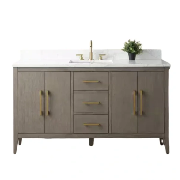 Vanity Art 60 in. W x 22 in. D x 34 in. H Single-Sink Bath Vanity in Driftwood Gray with Engineered Marble Top in Arabescato White T726948344