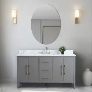 Vanity Art 60 in. W x 22 in. D x 34 in. H Single Sink Bathroom Vanity Cabinet in Cashmere Gray with Engineered Marble Top in White T726948291