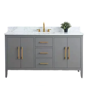 Vanity Art 60 in. W x 22 in. D x 34 in. H Single Sink Bathroom Vanity Cabinet in Cashmere Gray with Engineered Marble Top in White T726948343