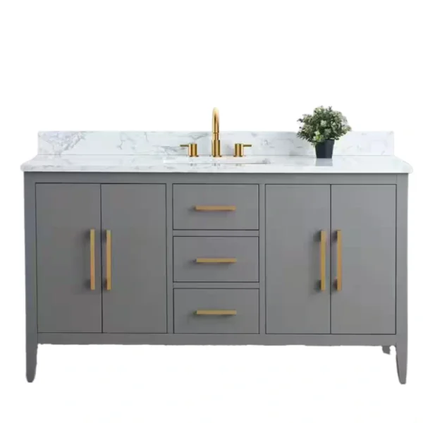 Vanity Art 60 in. W x 22 in. D x 34 in. H Single Sink Bathroom Vanity Cabinet in Cashmere Gray with Engineered Marble Top in White T726948343