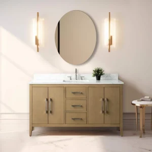 Vanity Art 60 in. W x 22 in. D x 34 in. H Single Sink Bathroom Vanity Cabinet in Natural Oak with Engineered Marble Top