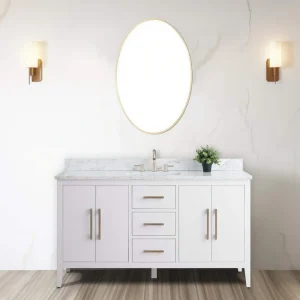 Vanity Art 60 in. W x 22 in. D x 34 in. H Single Sink Bathroom Vanity Cabinet in White with Engineered Marble Top in White T726948276